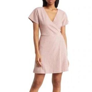 Madewell Blush Pink Textured Linen Faux Wrap Dress Small